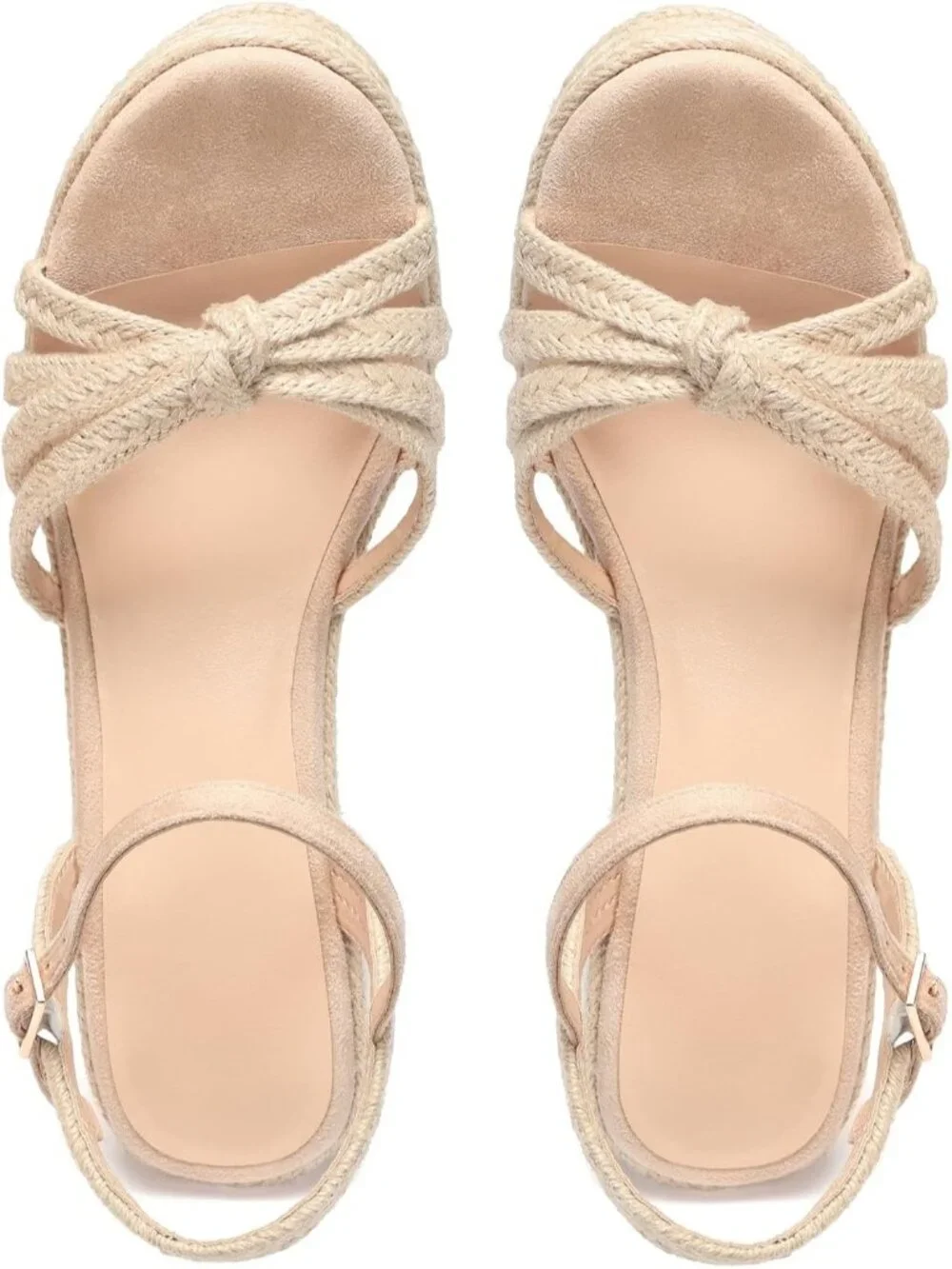 Women's Beige Espadrille Platform Wedge Sandals Open Toe Ankle Strap Heels